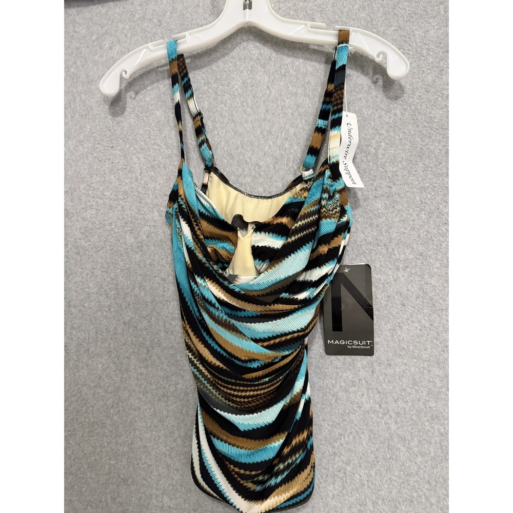Magicsuit Tankini Top Womens 8 Blue Chevron Underwire Ruched Slimming Adjustable